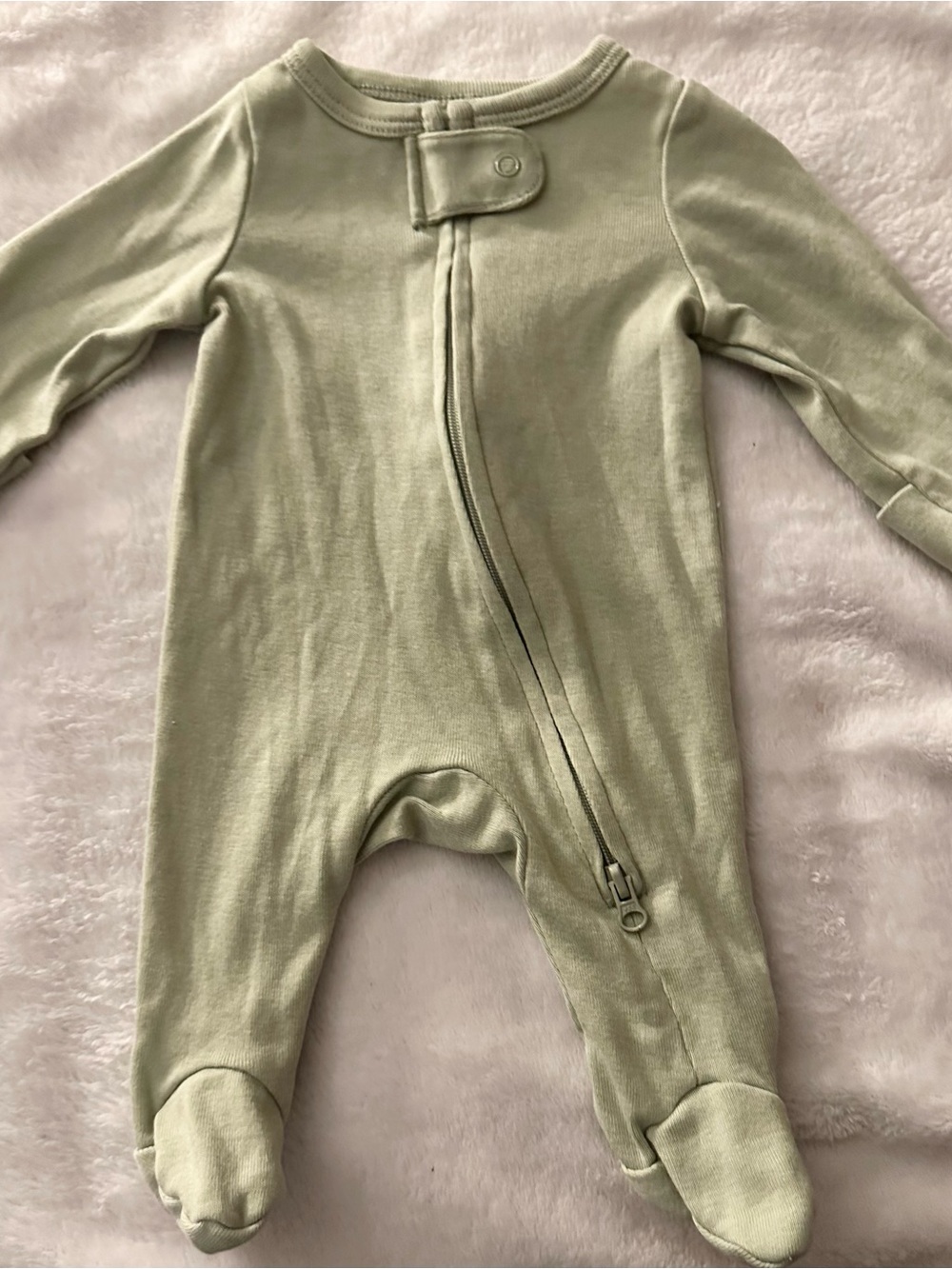 okie dokie Light Sage Green Footed One-Piece Zipper Pajamas